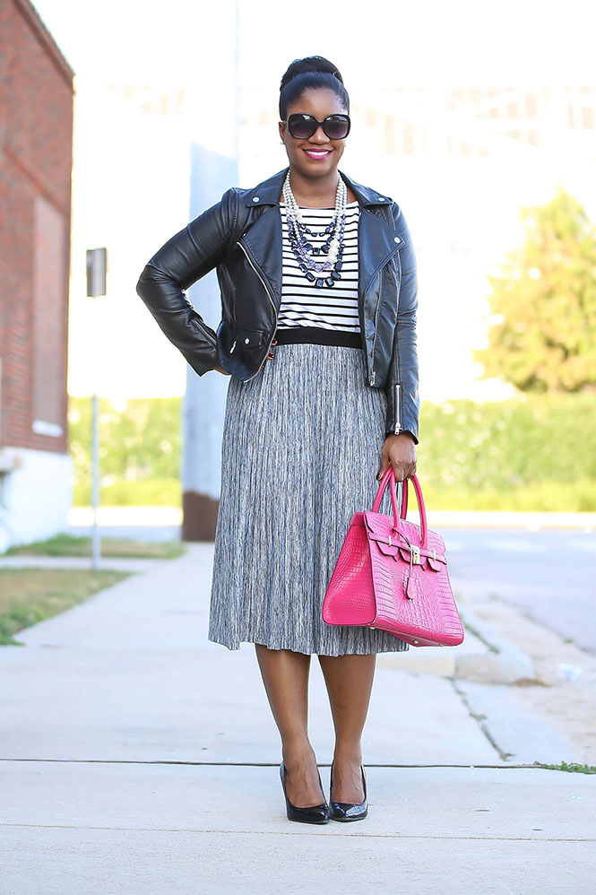 stripes-grey-skirt-moto-jacket-statement-necklace-5