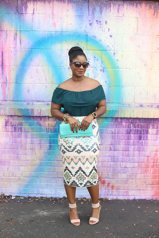 tribal-print-pencil-skirt-ruffle-offshoulder-top-3