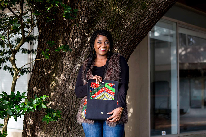 fur-vest-ankara-clutch-burgundy-wedges-2
