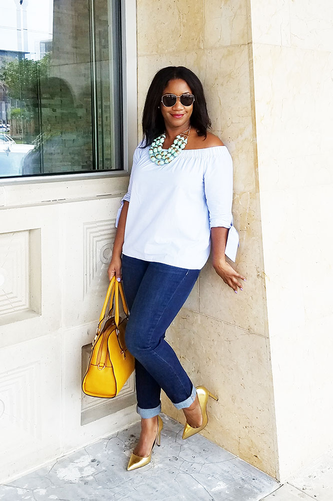 ig-roundup-lunchtime-casual-offshoulder-jeans-gold-pumps