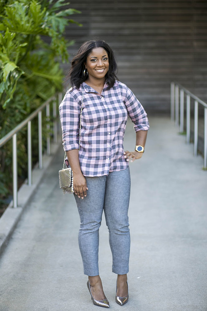 pink-gingham-flannel-grey-pants-1