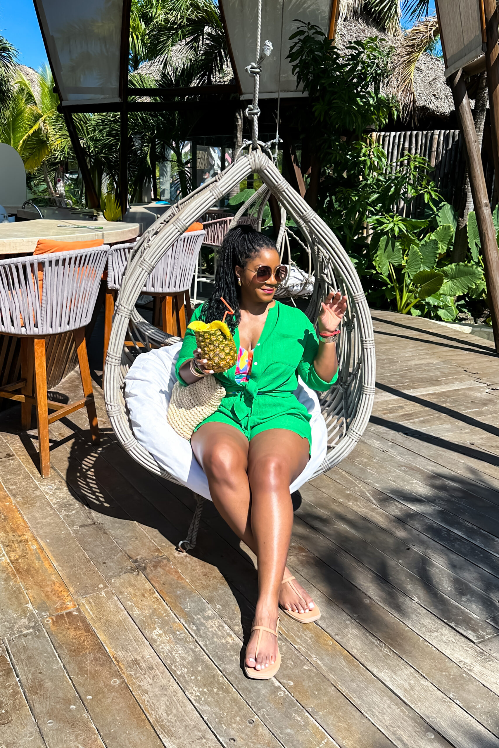 Tropical green two-piece set perfect for lounging on a Caribbean cruise